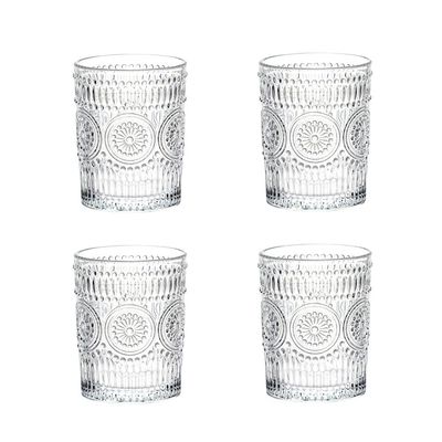 LOYUYU Set of 4, Romantic Water Glasses, 9.5 oz Premium Drinking Glasses Tumblers, Vintage Glassware Set for Juice, Beverages, Beer, Cocktail