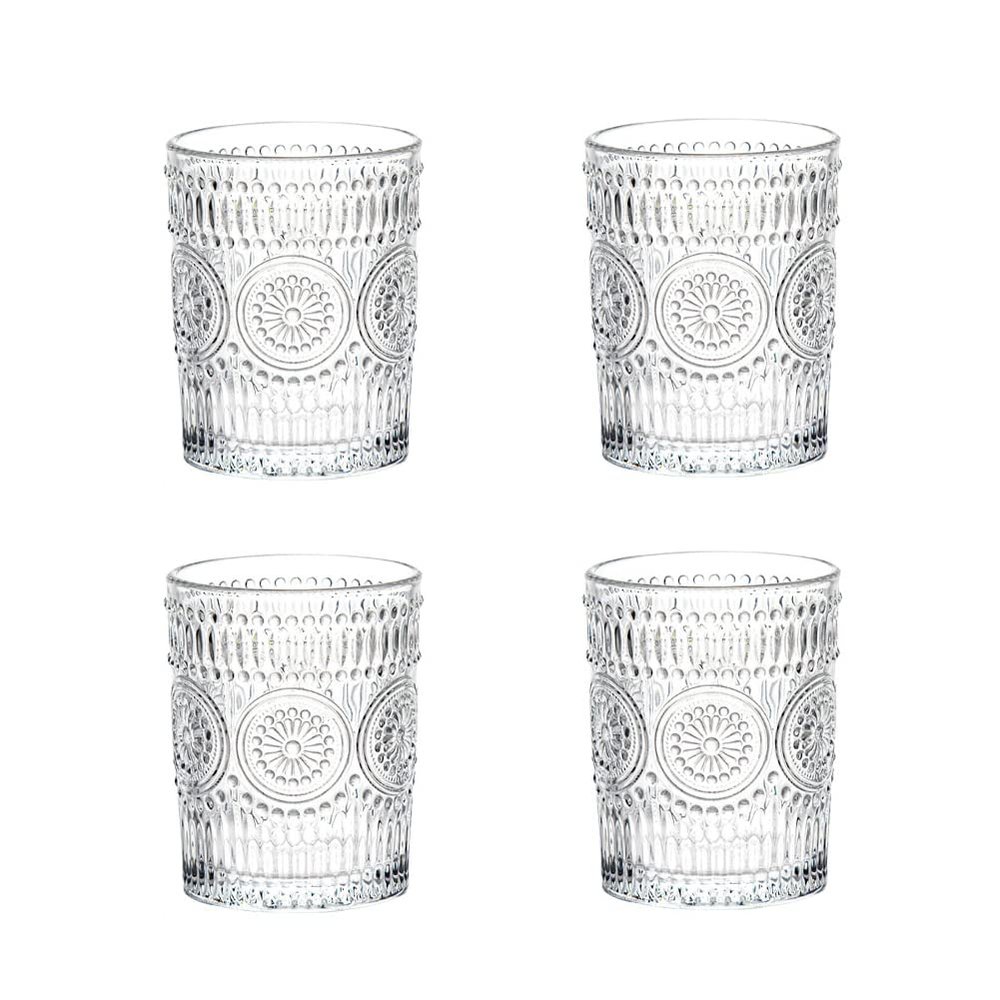 LOYUYU Set of 4, Romantic Water Glasses, 9.5 oz Premium Drinking Glasses Tumblers, Vintage Glassware Set for Juice, Beverages, Beer, Cocktail