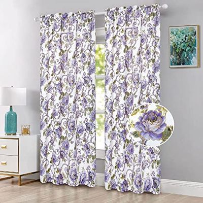 Luxury Home Textiles Set of 2 Kendall Floral Blackout Curtains, 84" Long (Purple)