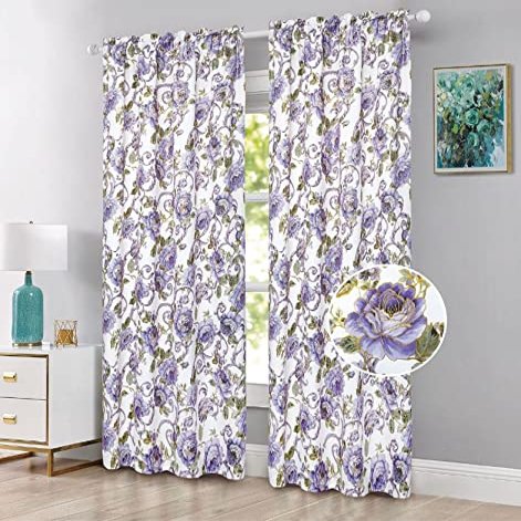 Luxury Home Textiles Set of 2 Kendall Floral Blackout Curtains, 84" Long (Purple)