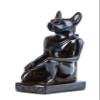 Ancient Egyptian statue of goddess Bastet cat seated black solid stone made in Egypt. her late form a cat-headed woman, rather than a lioness Bastet was goddess of protection,cats, fertility view 2