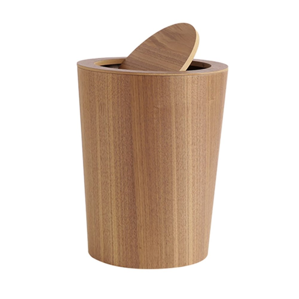 DRSFF Kitchen Wooden Flip Garbage Bin Bathroom Large Trash Can Office Waste Paper Basket Rubbish Container Eco Dustbin for Home Bedroom Walnut Colour