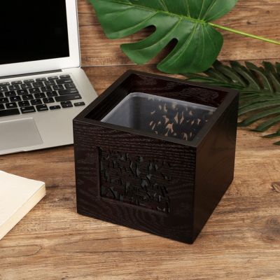 DRSFF Small Trash Can Black Walnut Waste Bin Home Living Room Desktop Mini Storage Box Bedroom Coffee Table Garbage Bucket Wooden Paper Basket Rubbish Container