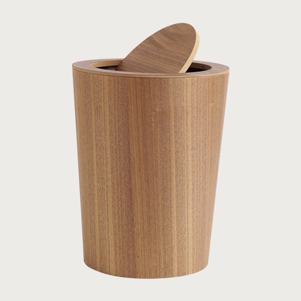 DRSFF Kitchen Rubbish Container Wooden Garbage Bin Bathroom Flip Trash Can Office Waste Paper Recycling Basket Home Bedroom Walnut Colour Large Eco Dustbin