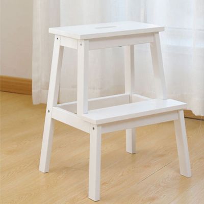 LHYZF Wooden Step Ladder, 2 Steps Folding Climb Step Stool, Multifunction for Home and Library and Loft Ladder Shelving - White
