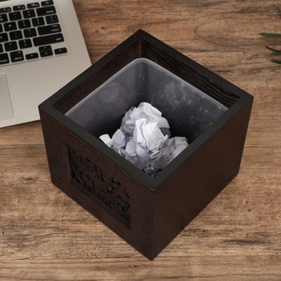 DRSFF Black Walnut Trash Can Wooden Mini Small Storage Box Garbage Bin Waste Paper Basket Rubbish Bucket for Home Living Room Bedroom Coffee Table Desktop