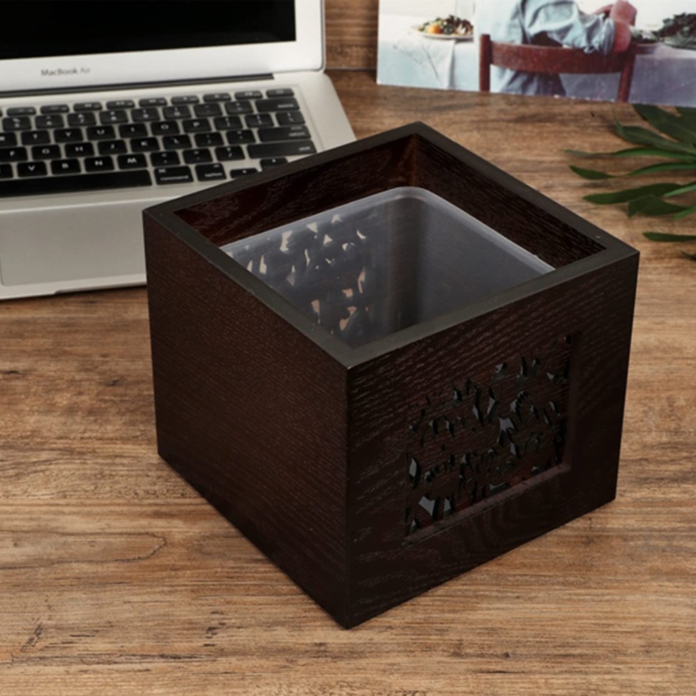 DRSFF Desktop Trash Can Wooden Black Walnut Small Waste Paper Basket Home Living Room Storage Box Bedroom Coffee Table Garbage Bin,with Plastic Inner Cylinder