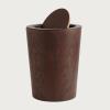 DRSFF Dark Brown Flip Trash Can Home Bathroom Kitchen Bedroom Round Garbage Bin Large Eco Wooden Dustbin Rubbish Recycling Container Waste Paper Basket view 1