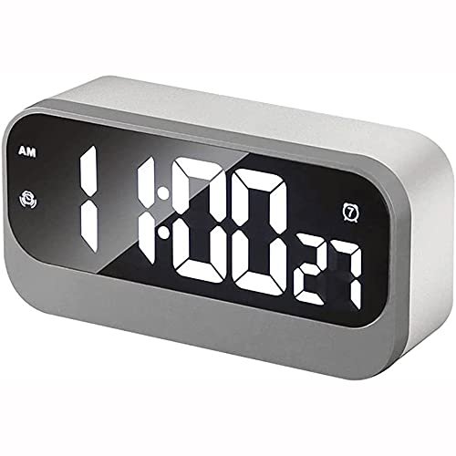 Sxdthy Digital Alarm Clock,with Large Number LED Display,USB Charger, Portable Bedside Desk for Heavy Sleepers,Kids,Bedroom,Home,Multifunctional Mirror Digital Luminous Sitting Clock (Color : White)