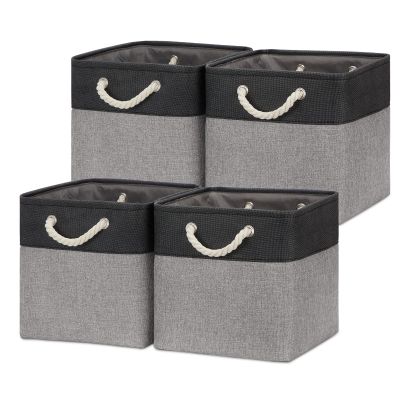 Temary 12 Inch Cube Storage Baskets 4 Pack Fabric Storage Bin for Clothes, Large Baskets with Handles, Basket for Organizing Towels, Blankets, Collapsible Cube Storage Bins (Black&Gray)
