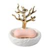 YKHB soap Holder Soap Dish Creative Soap Holder Nordic Style Soap Tray Bird Gold-Plated Tree Branch Soap Box Personality Cute Soap Case Easy to use (Color : White) view 1