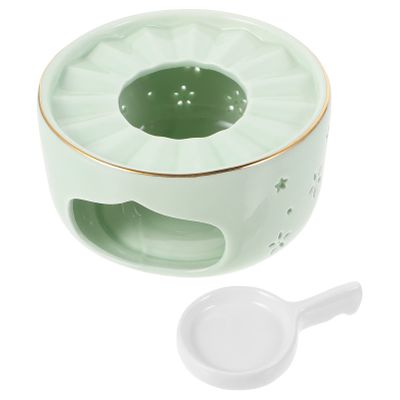 1set Light Green Ceramic Teapot Warmer Multi-Functional Tea Heating Base for Home Use Convenient Candle Stand for Loose Leaf Tea and for Housewarming and Birthdays
