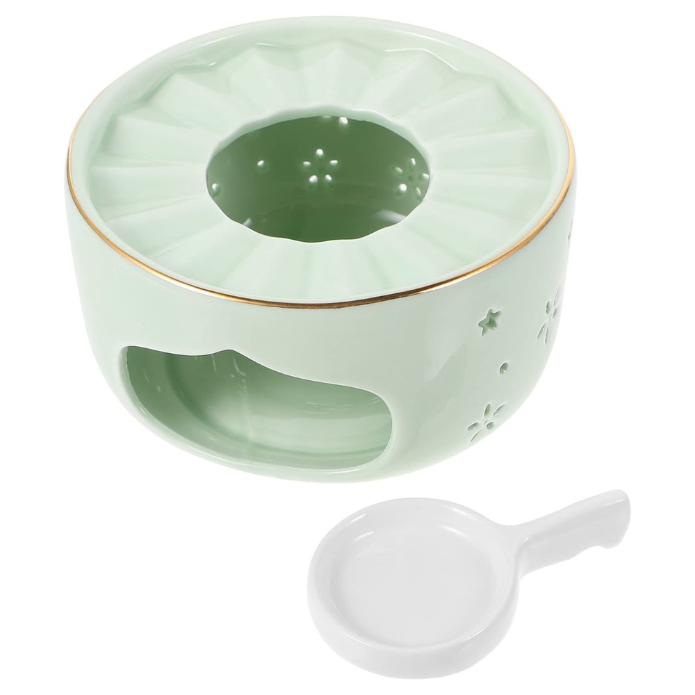 1set Light Green Ceramic Teapot Warmer Multi-Functional Tea Heating Base for Home Use Convenient Candle Stand for Loose Leaf Tea and for Housewarming and Birthdays