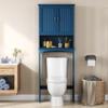 Yaheetech Over The Toilet Storage with 2 Doors & Adjustable Shelf, Free Standing Toilet Rack Wooden Space-Saving Collect Cabinet, Bathroom Furniture, L24.5xW9xH66 in, Navy Blue view 2