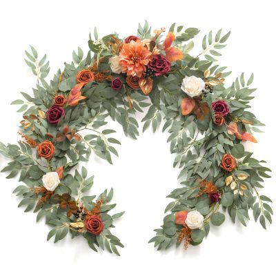 Ling's moment Terracotta Flower Garland - 6FT Eucalyptus & Rose - Sweetheart Table Decor for Wedding Reception, Fall Artificial Floral Garland for Mantle, Christmas Decoration, Burnt Orange