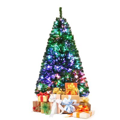 GOFLAME 5 Ft Pre-lit Artificial Christmas Tree, Premium Fiber Optic Christmas Tree, Holiday Spruce Xmas Tree with Solid Metal Stand, Party Decoration w/ 449 Branch Tips for Indoor Decoration