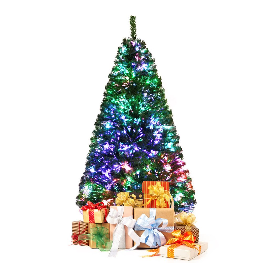 GOFLAME 5 Ft Pre-lit Artificial Christmas Tree, Premium Fiber Optic Christmas Tree, Holiday Spruce Xmas Tree with Solid Metal Stand, Party Decoration w/ 449 Branch Tips for Indoor Decoration