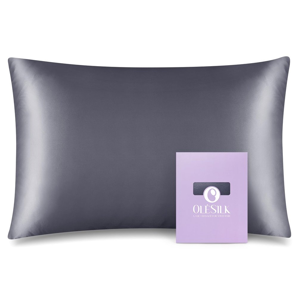 OLESILK Toddler 100% Mulberry Silk Pillowcase, Zipper, 13"x 18", Charcoal