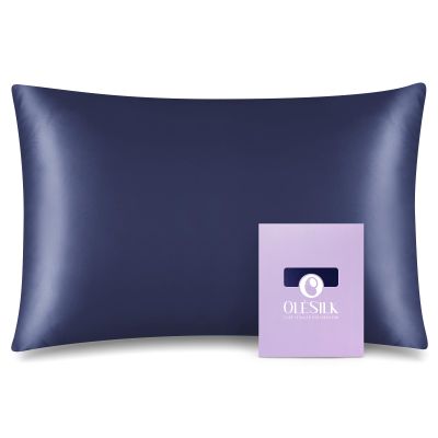 OLESILK 100% Mulberry Silk Toddler Pillowcase for Hair and Skin, Both Sides 19 Momme Pure Natural Silk Travel Pillow Cases with Hidden Zipper, 13"x 18", Navy