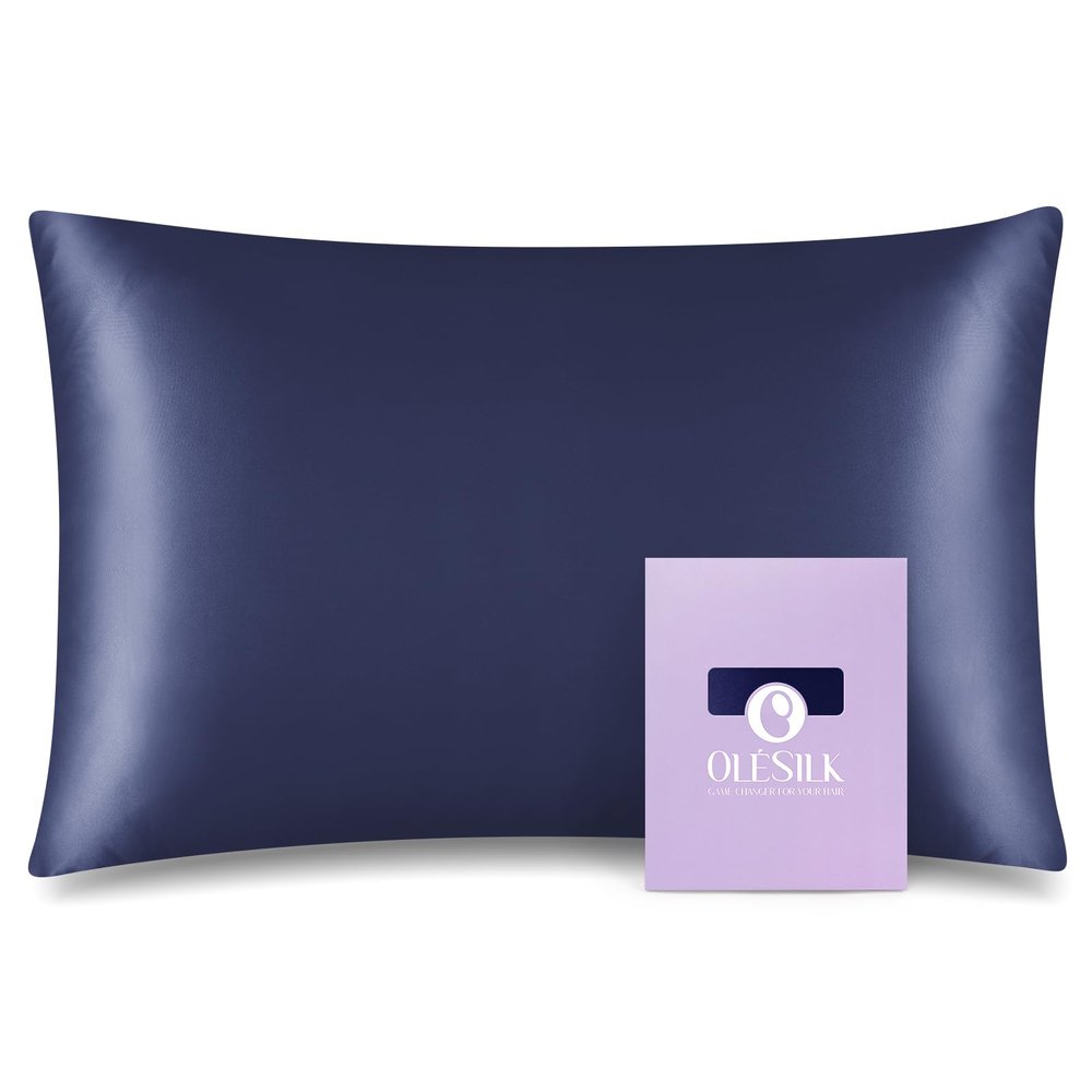 OLESILK 100% Mulberry Silk Toddler Pillowcase for Hair and Skin, Both Sides 19 Momme Pure Natural Silk Travel Pillow Cases with Hidden Zipper, 13"x 18", Navy