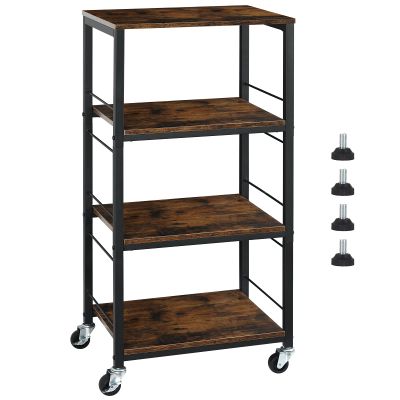 MOOACE Industrial Kitchen Rolling Cart with Wheels, 4-Tier Wood Cover Design Storage Snack Coffee Cart for Living Room, Bathroom, Office