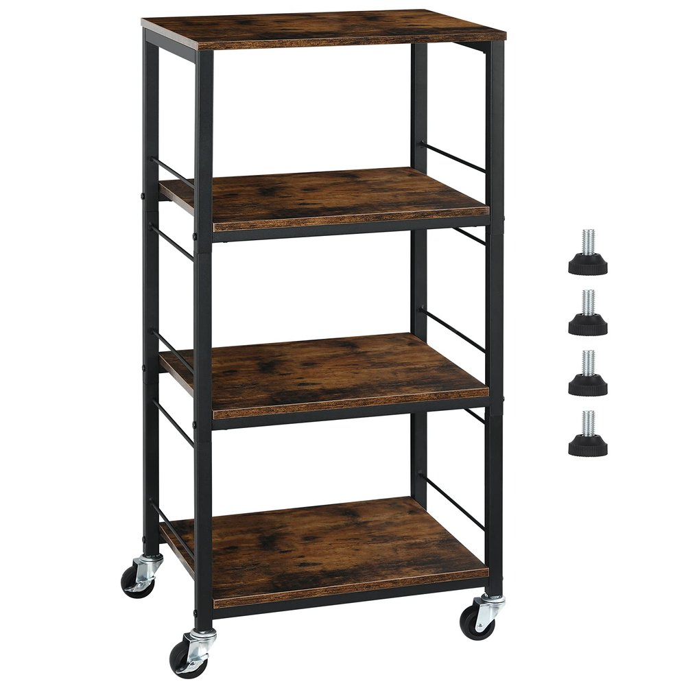 MOOACE Industrial Kitchen Rolling Cart with Wheels, 4-Tier Wood Cover Design Storage Snack Coffee Cart for Living Room, Bathroom, Office
