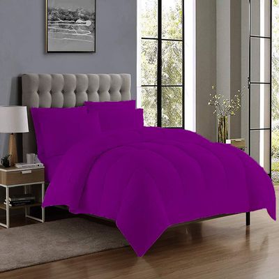 7 Piece Bed-in-A-Beg Set Includes-1 Box Stitched Comforter,1 Fitted 18" Deep Pocket,1 Flat,4 Pillowcases 100% Cotton 500 GSM Fill Classic Box Stitched Comforter Bed Set Oversized King-Purple