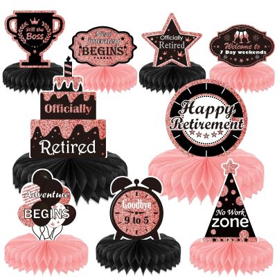 9PCS Rose Gold Retirement Party Decorations - Honeycomb Glitter Table Centerpiece Toppers for Happy Celebration Supplies for Women
