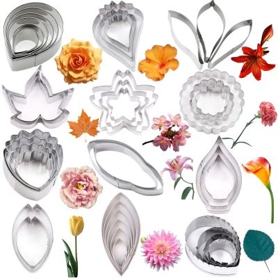 42Pcs Stainless Steel Gum Paste Flower Cutter Set Fondant Flower Cutter Gumpaste Flower Molds Sugarcraft Flower Making Tool for Wedding,Birthday Cake Decorating