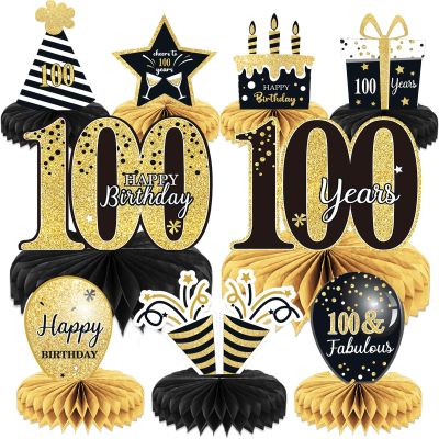 9 Pieces 100th Birthday decorations 100th birthday centerpieces for Tables Decorations Cheers to 100 Years Honeycomb Table Topper Happy 100 Birthday Decorations for Men and Woman Party Decor