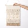 Dremisland Macrame Woven Wall Hanging Home Decor Bohemian Beige Geometric Wave Art Decor with Wool Ball and Tassle-Elegant Apartment Bedroom Dorm Room Door Decoration, 15.7" W x 22" L (Beige Wool Ball) view 4
