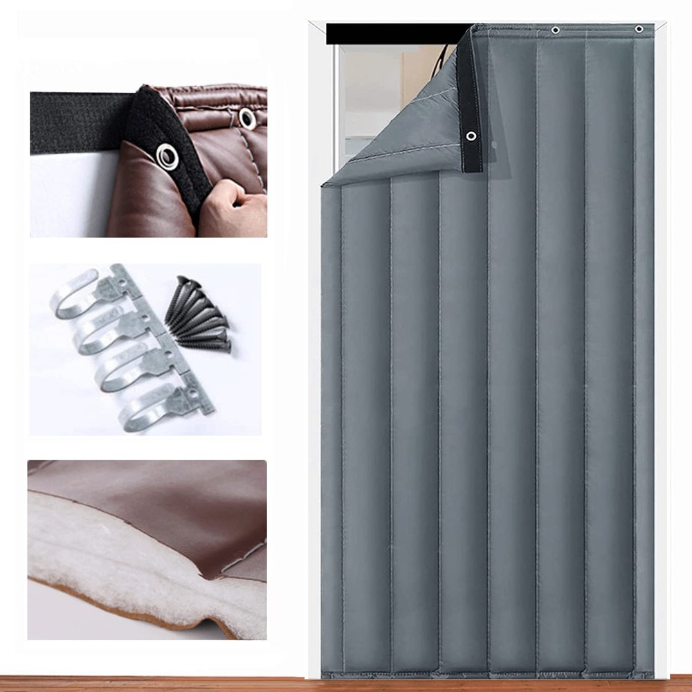 Insulated Door Curtains for Doorways Indoor, Home Winter Thermal Doorway Heavy Duty PU Soundproof Windproof Waterproof Warm Cold Protection Blanket Patio Living Room (Grey W80cm*H220cm/31. 5x86.5in)