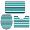 Bath Mat 3 Piece Bathroom Rug Sets, Geometric Blue-Green Navy Blue and White Color Stripes Paint Non Slip Bath Rug Contour Mat and Toilet Lid Cover, Absorbent Shower Mats Soft Bath Rug and Mat Sets view 2