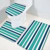 Bath Mat 3 Piece Bathroom Rug Sets, Geometric Blue-Green Navy Blue and White Color Stripes Paint Non Slip Bath Rug Contour Mat and Toilet Lid Cover, Absorbent Shower Mats Soft Bath Rug and Mat Sets view 3