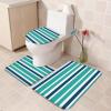 Bath Mat 3 Piece Bathroom Rug Sets, Geometric Blue-Green Navy Blue and White Color Stripes Paint Non Slip Bath Rug Contour Mat and Toilet Lid Cover, Absorbent Shower Mats Soft Bath Rug and Mat Sets view 4