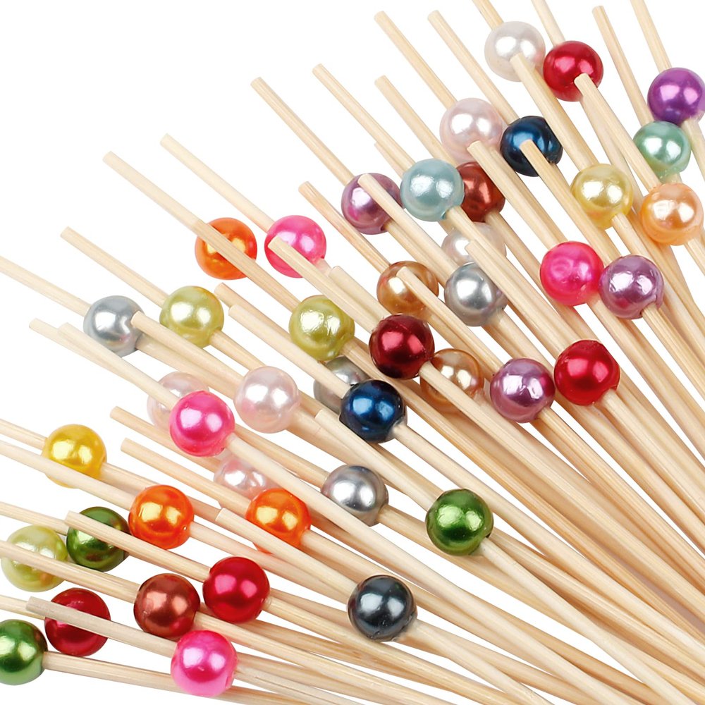100 Pcs 4.7" Pearl Cocktail Picks, Long Fancy Toothpicks Appetizer Skewers