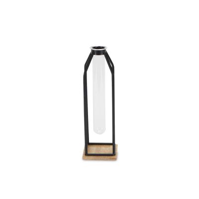 12.25" Black and Brown Handmade Lantern with Glass Tube Insert