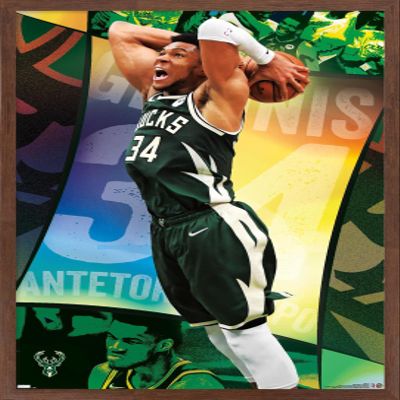 NBA Milwaukee Bucks - Giannis Antetokounmpo 21 Wall Poster, 34L" x 22.4W", Mahogany Framed Version