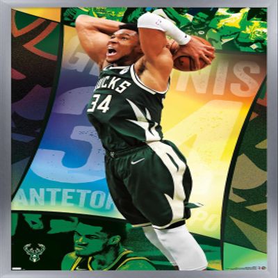 NBA Milwaukee Bucks - Giannis Antetokounmpo 21 Wall Poster, 22.4L" x 14.7W", Silver Framed Version