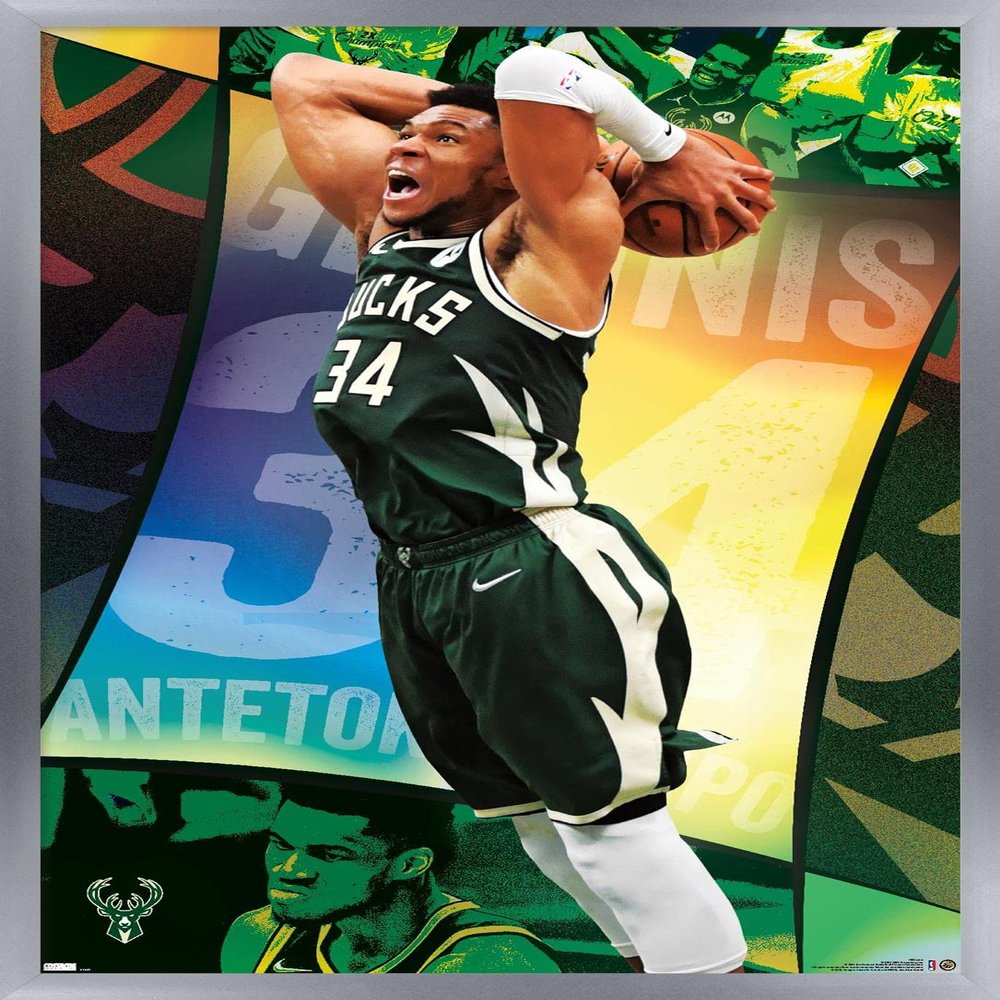 NBA Milwaukee Bucks - Giannis Antetokounmpo 21 Wall Poster, 22.4L" x 14.7W", Silver Framed Version