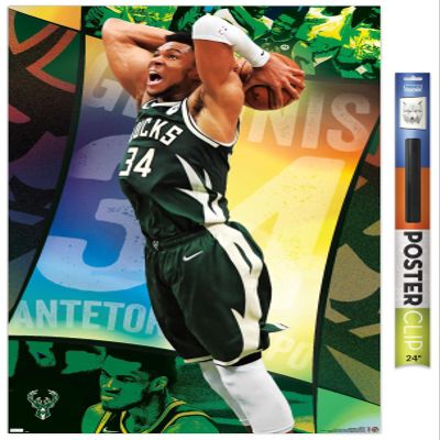 Trends International NBA Milwaukee Bucks - Giannis Antetokounmpo 21 Wall Poster, 34L x 22.4W, Premium Poster & Clip Bundle