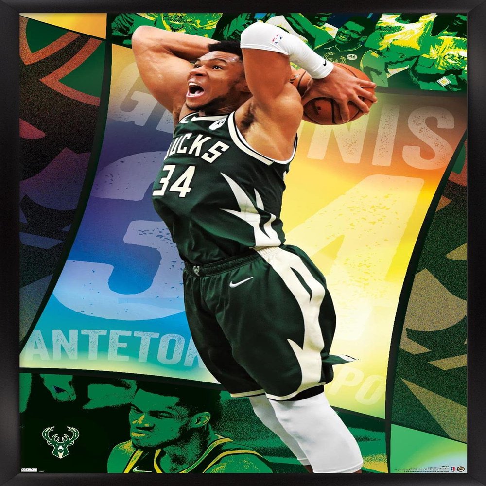 NBA Milwaukee Bucks - Giannis Antetokounmpo 21 Wall Poster, 22.4L" x 14.7W", Black Framed Version