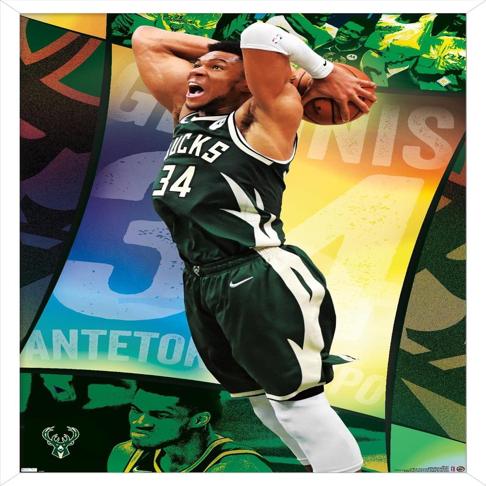 NBA Milwaukee Bucks - Giannis Antetokounmpo 21 Wall Poster, 22.4L" x 14.7W", White Framed Version