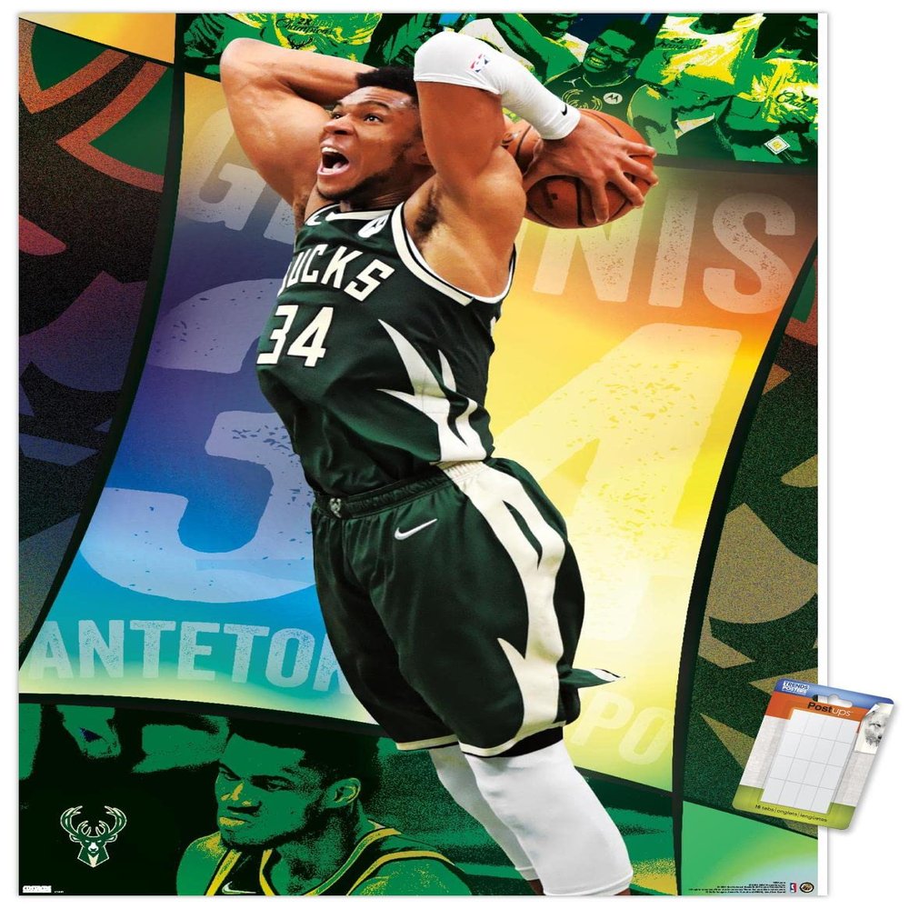 Trends International NBA Milwaukee Bucks - Giannis Antetokounmpo 21 Wall Poster, 34L x 22.4W, Premium Poster & Mount Bundle