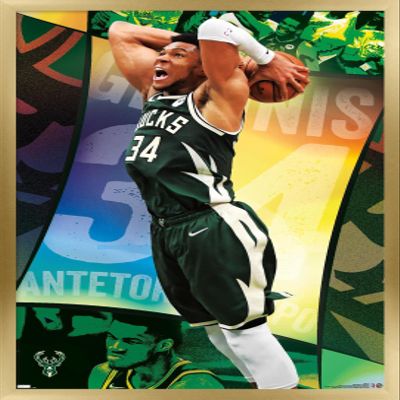 NBA Milwaukee Bucks - Giannis Antetokounmpo 21 Wall Poster, 34L" x 22.4W", Gold Framed Version