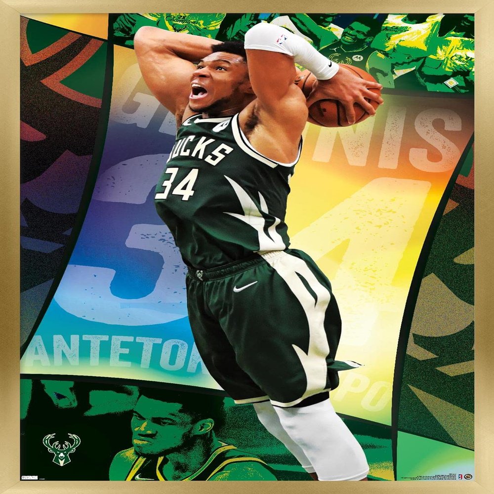 NBA Milwaukee Bucks - Giannis Antetokounmpo 21 Wall Poster, 34L" x 22.4W", Gold Framed Version