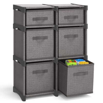 6 Cube Storage Organizer - Gray Cube Organizer Shelf, DIY Storage Cubes Organizer Shelves with Fabric Storage Cubes, Sturdy Cubbies Storage Shelves, Cube Storage Shelf for Bedroom, Playroom and More