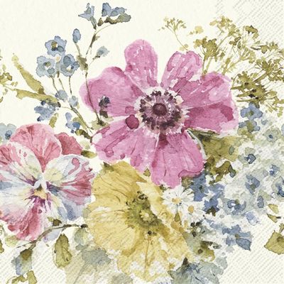 Boston International IHR 3-Ply Paper Napkins, 20-Count Lunch Size, Garden Flower Bunch Cream