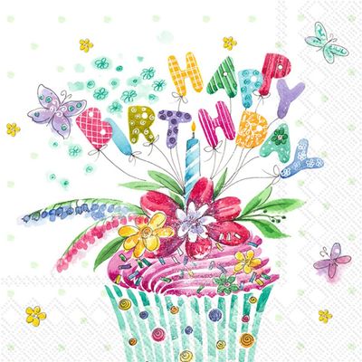 IHR Ideal Home Range Cocktail Napkins Disposable 3-Ply Paper Party Napkin Pack, 5" x 5", Birthday Cupcake, 20-Count