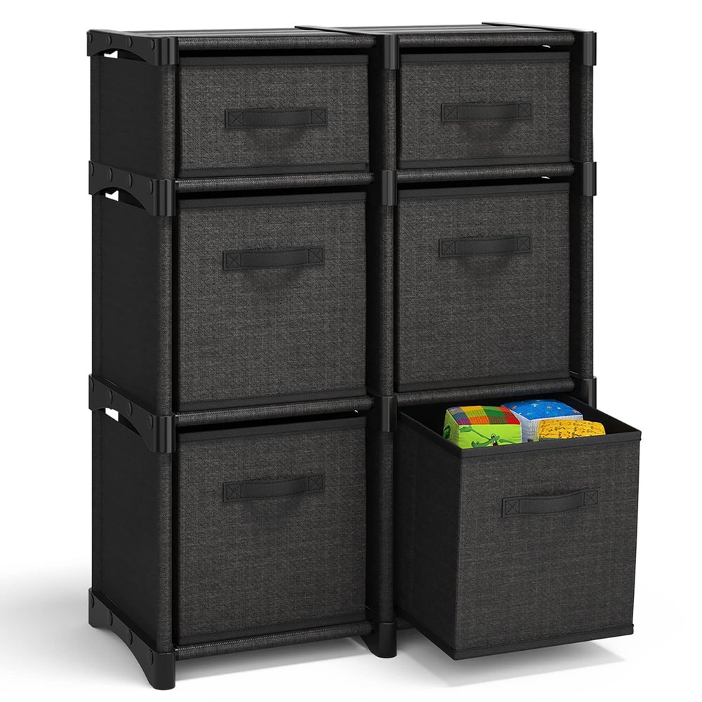 6-Cube Fabric Storage Organizer Shelf for Bedroom, Playroom and More - Sturdy DIY Cubbies Shelves in Black